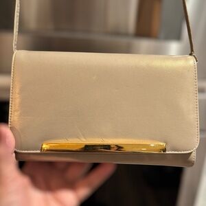 FRENCHY OF CALIFORNIA Small Gold Leather Clutch with removable shoulder strap.